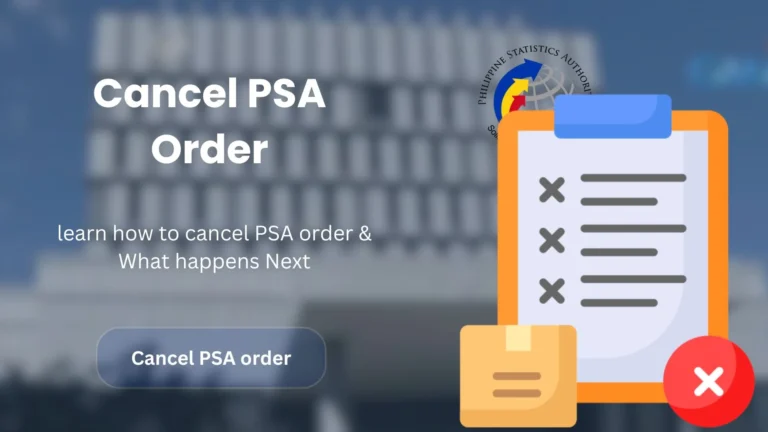 Cancel PSA Order shows the text "learn how to cancel PSA order & What happens Next" on a blurred PSA building.