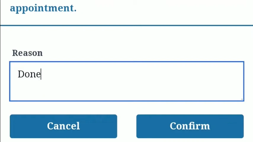 Cancel PSA Online Appointment | Cancel Now 3 PSA appointment cancellation page shows reason input box and Cancel and Confirm buttons to complete appointment cancellation.