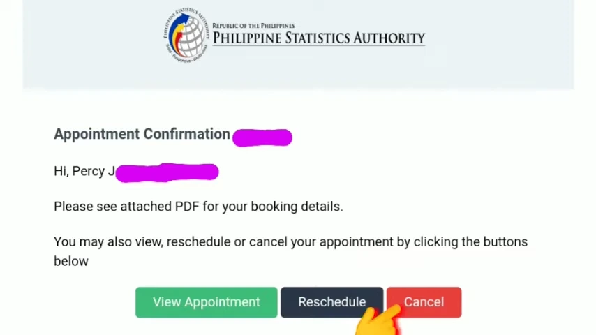 Reschedule PSA Appointment | Full Guide 1 PSA appointment confirmation email shows View, Reschedule, and Cancel buttons. Click Reschedule to change appointment.